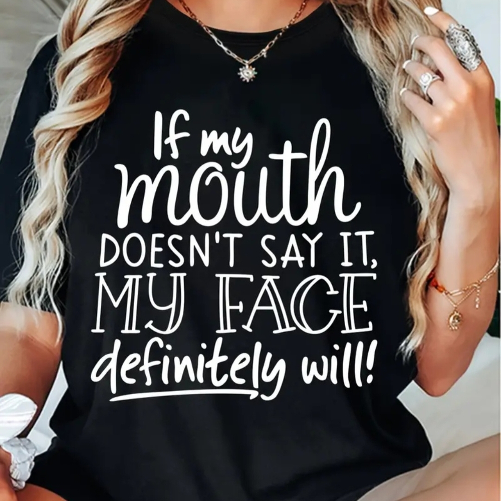 Black and White Relaxed Short Sleeve Tee With Funny Text - Picture 1 of 3